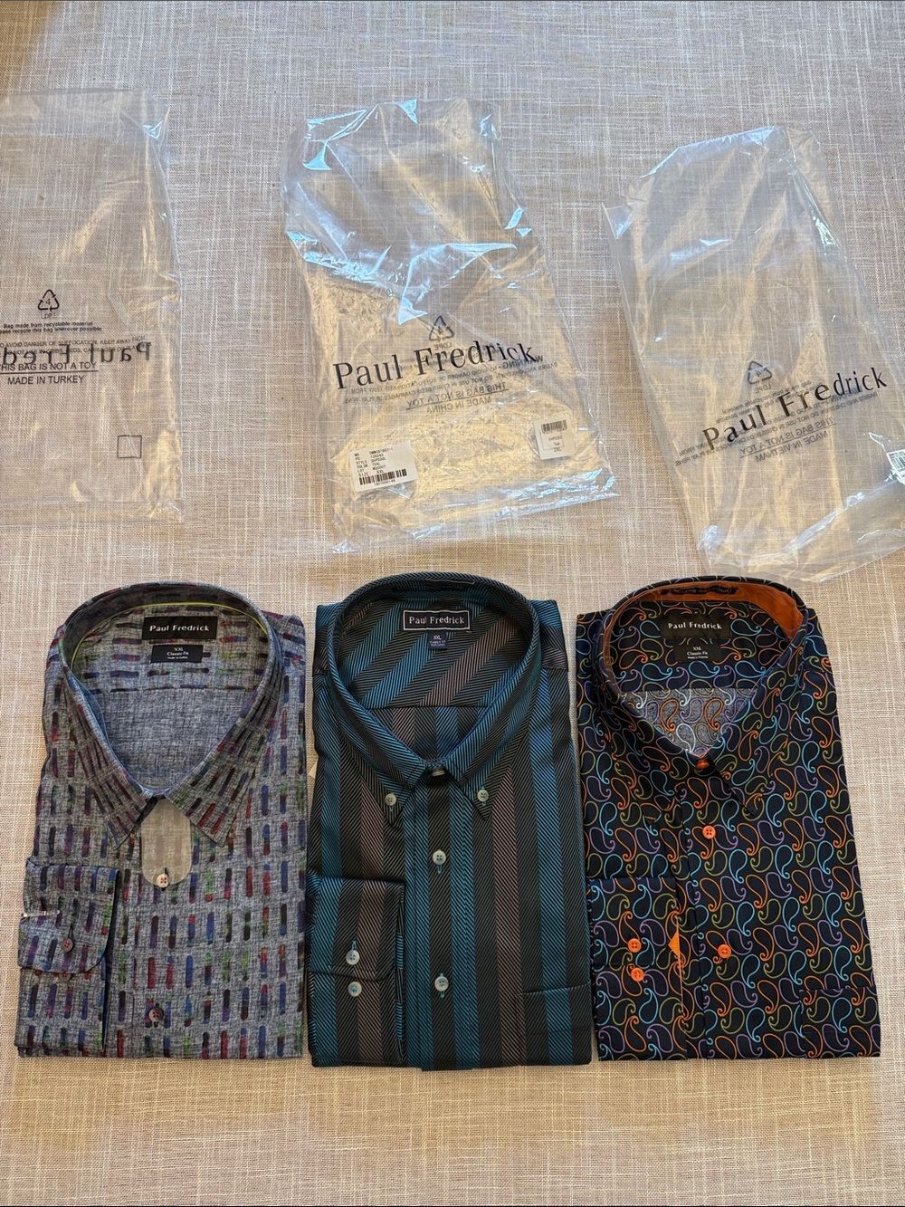 Lot of 3 Paul Fredrick Classic Fit Mens XXL Dress Shirts Button Down Cotton NWT